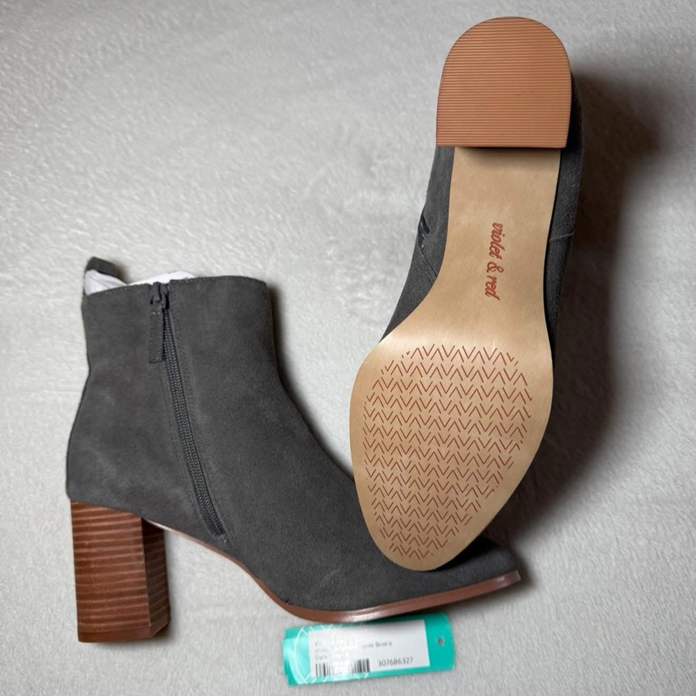 Violet & Red Meaghan Dark Grey Suede Heel Booties - Picture 2 of 4
